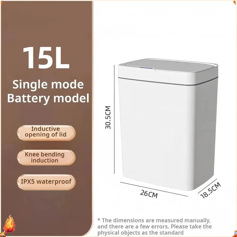 15L Automatic Sensor Trash Can Contact‑less Smart Waste Bin Modern Household Garbage Container For Bathroom Kitchen Home Indoor