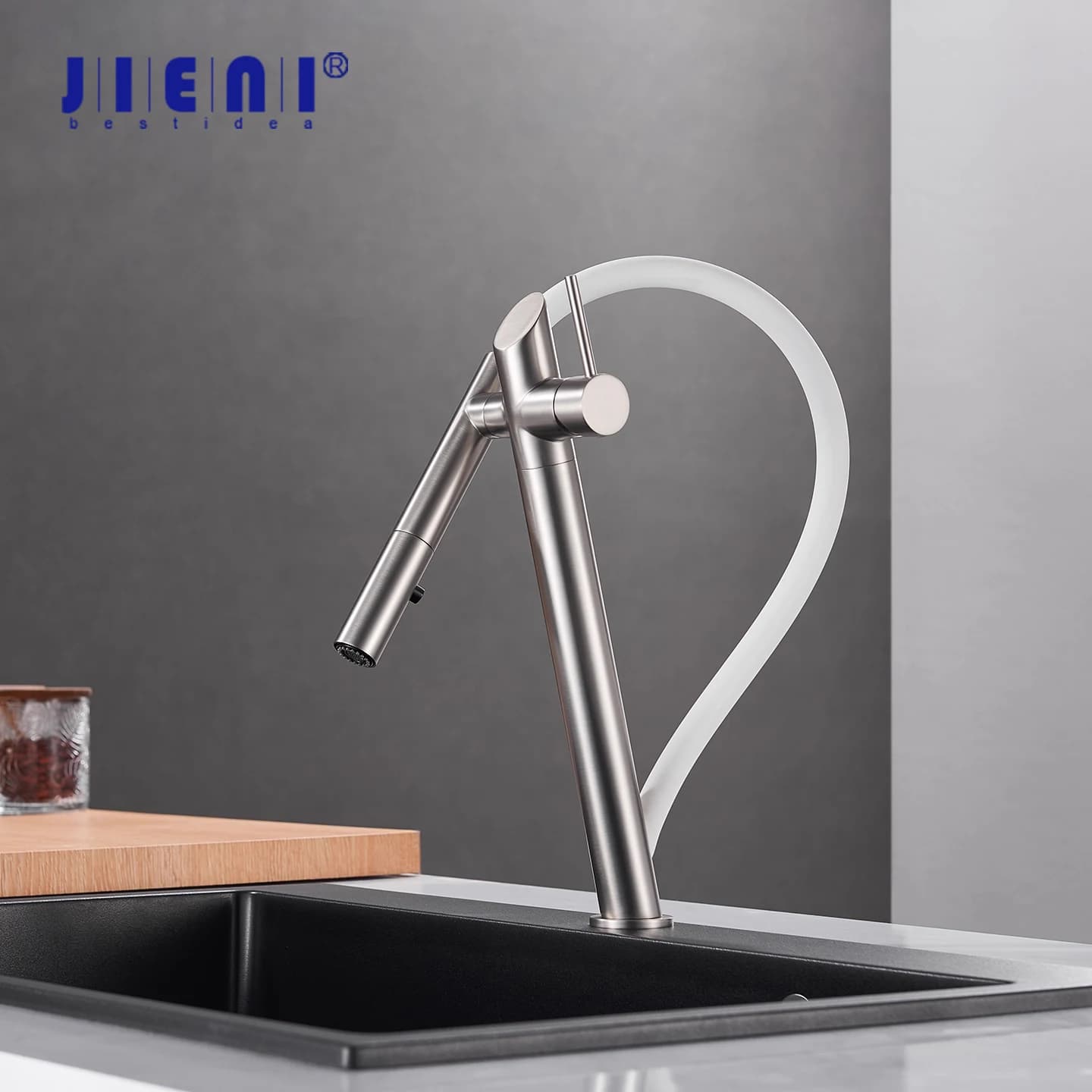 JIENI 360 ° Rubinetto per lavello da cucina con rotazione Rubinetti per lavabo dal design unico Rubinetti minimalisti estraibili per acqua calda fredda