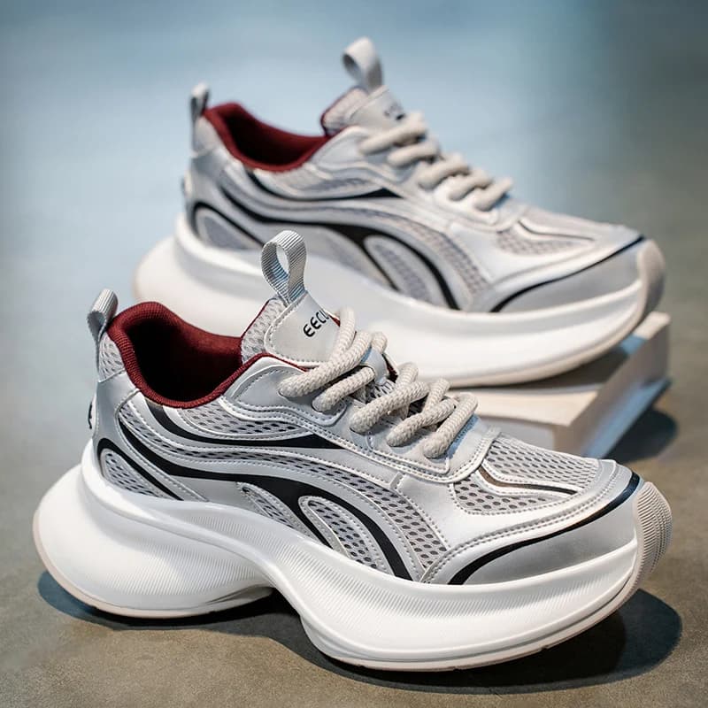 Scarpe da Corsa Sportive da Uomo Traspiranti in Mesh, Modello Dad Shoes con Suola Spessa e Rialzata, Estive, di Tendenza, Casual e Comode