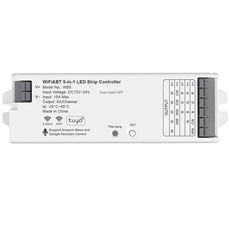 Controller LED WiFi e BT 5-in-1 Controllato da App Smart Life, Dimmer per Strisce LED Monocromatiche/RGB/RGBW/WW+CW/RGBCCT DC12-24V - BAAX