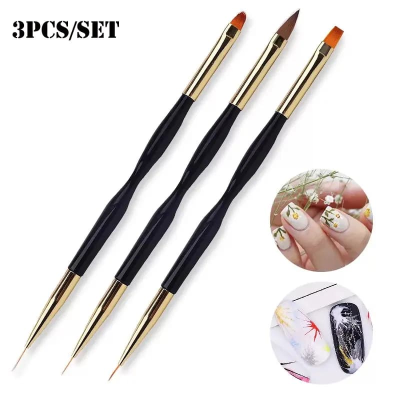 3 pezzi pennelli per Manicure pennello sfumato Gel a doppio uso Pinceles penna da disegno a linea Ultra sottile Dual End Nail Art Design strumenti di pittura