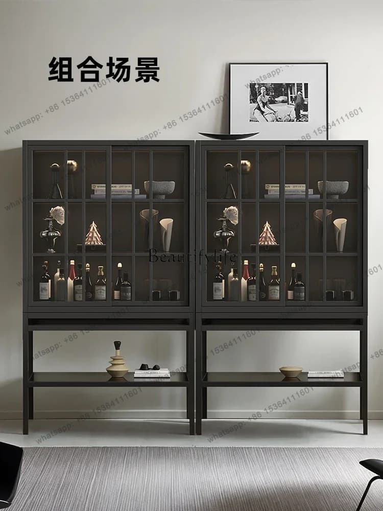 Libreria X4 35 in legno massello con anta in vetro, da terra a soffitto, per soggiorno, espositore decorativo, mobiletto per vino da ingresso