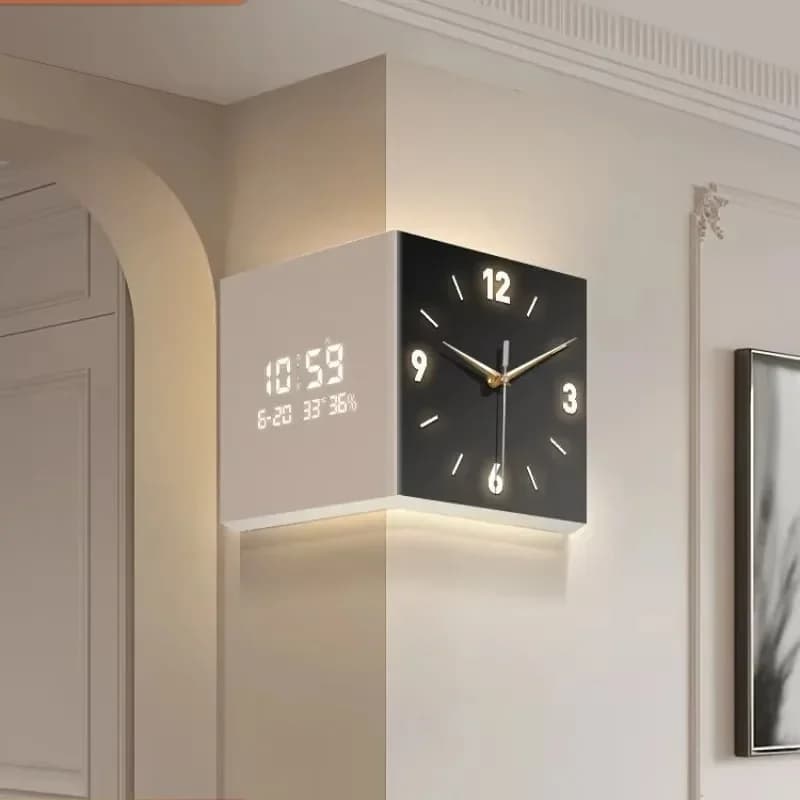Orologio da parete per soggiorno bifacciale creativo di lusso Orologio da parete digitale ad angolo silenzioso estetico nordico moderno Decorazione della casa, buono