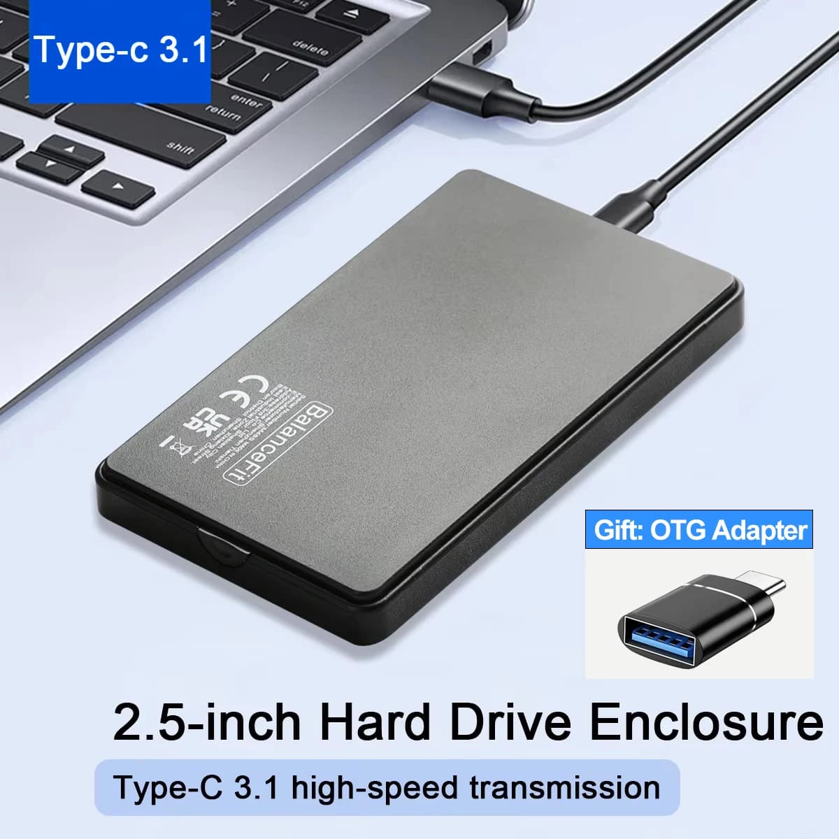 Custodia per disco rigido da 2,5 "SATA a USB3.0/USB 3.1 Custodie per disco rigido da 5 Gbps per scatola HDD di archiviazione esterna SSD per PC desktop portatile