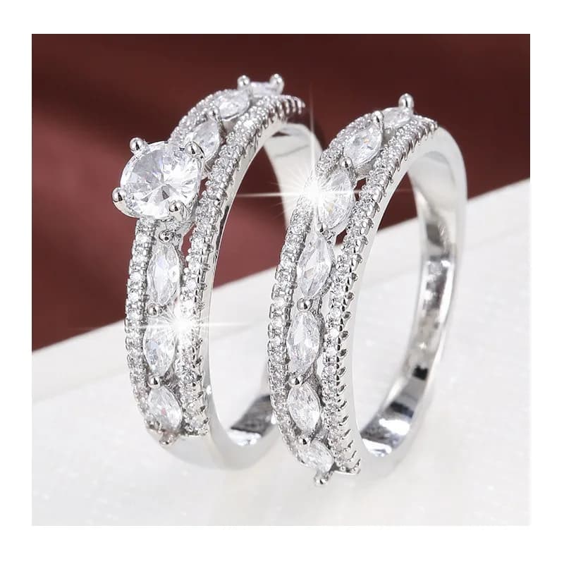 Fashion Sweet Geometric Rhombus Zircon Hollow Ring High Gloss Exquisite Girl Pure Copper Ring Direct Supply