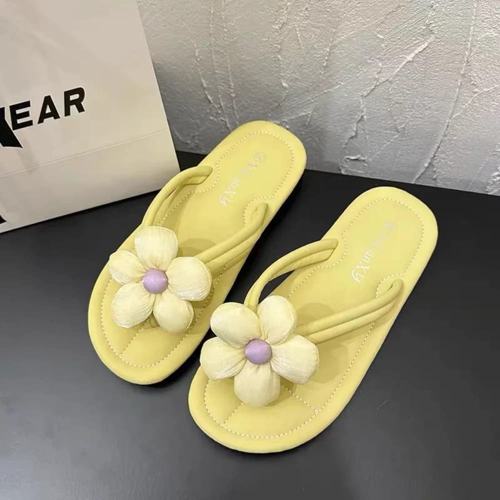 Ciabatte da donna alla moda con fiori 3D, suola morbida, versatili, estive, infradito antiscivolo, piatteforme da spiaggia, per interni ed esterni