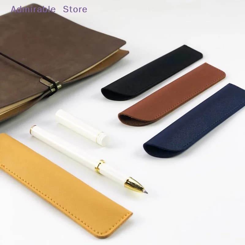 wPU Leather Pencil Holder School Pen Storage Bag Pen Case Solid Color Wear-resistant Pen Protective Sleeve Small Sign Pen Cover