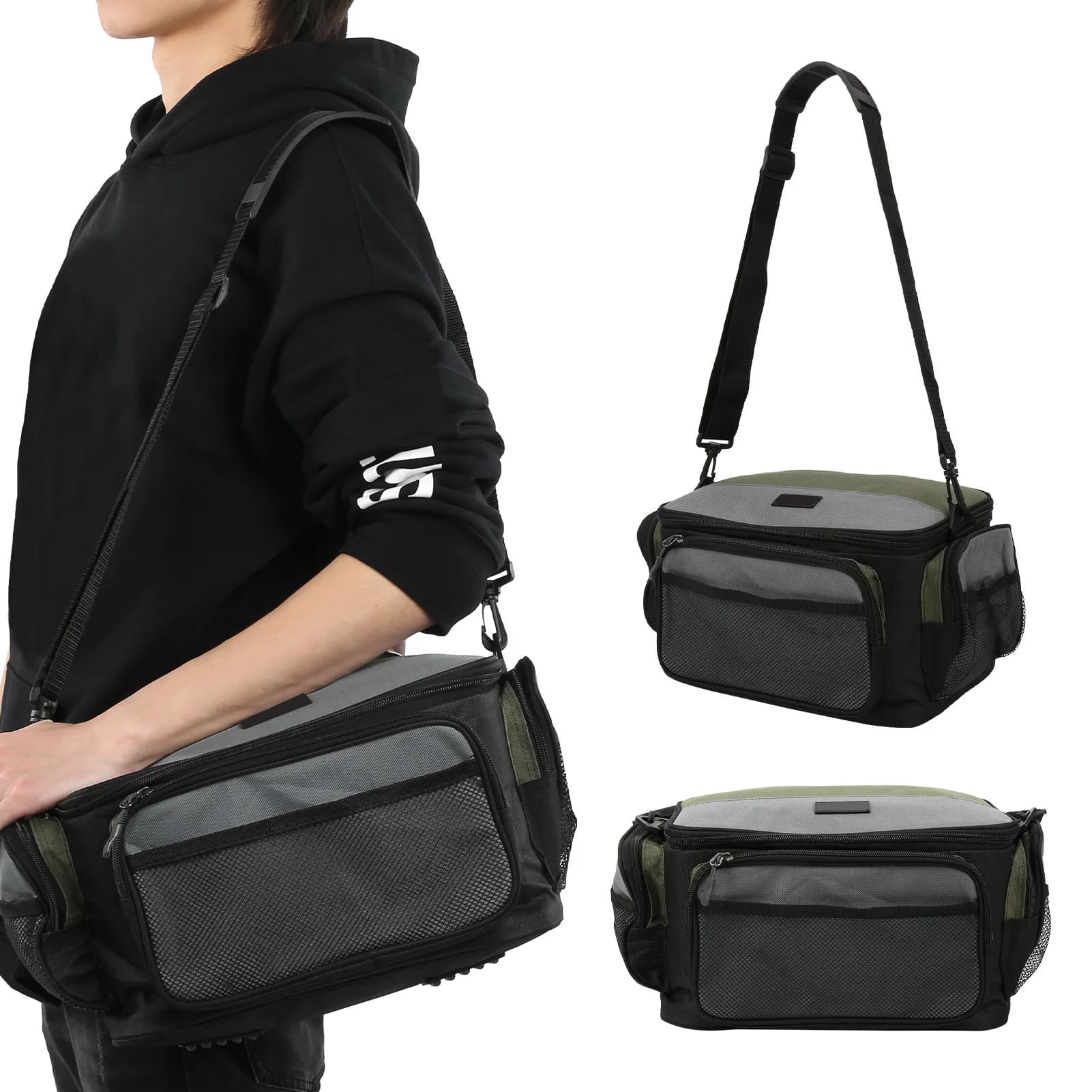 Borsa porta esche da pesca, porta mulinelli, custodia a tracolla singola, tasca quadrata, accessorio per esterni
