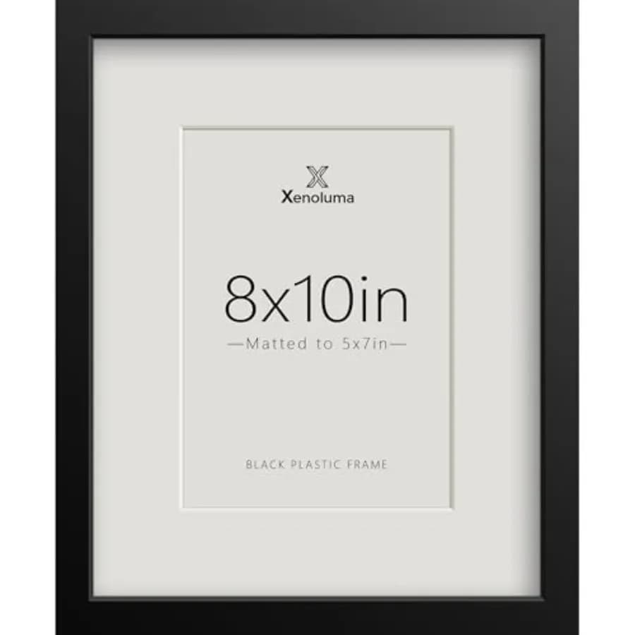 8x10 Black Picture Frame with 5x7 Mat - 8 x 10 Photo Frames, Shatter Resistant HD Plexiglass, Wall and Tabletop, Vertical Horiz