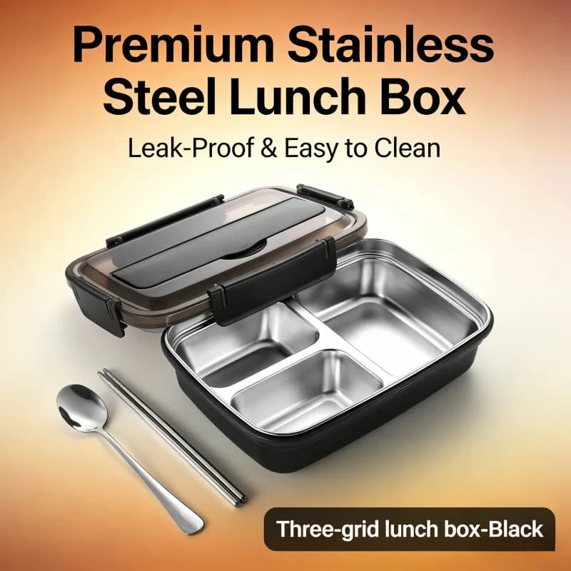 Contenitore per Pranzo in Acciaio Inox con 3/4 Scomparti, Ermetico, Resistente e Facile da Pulire per Scuola e Ufficio