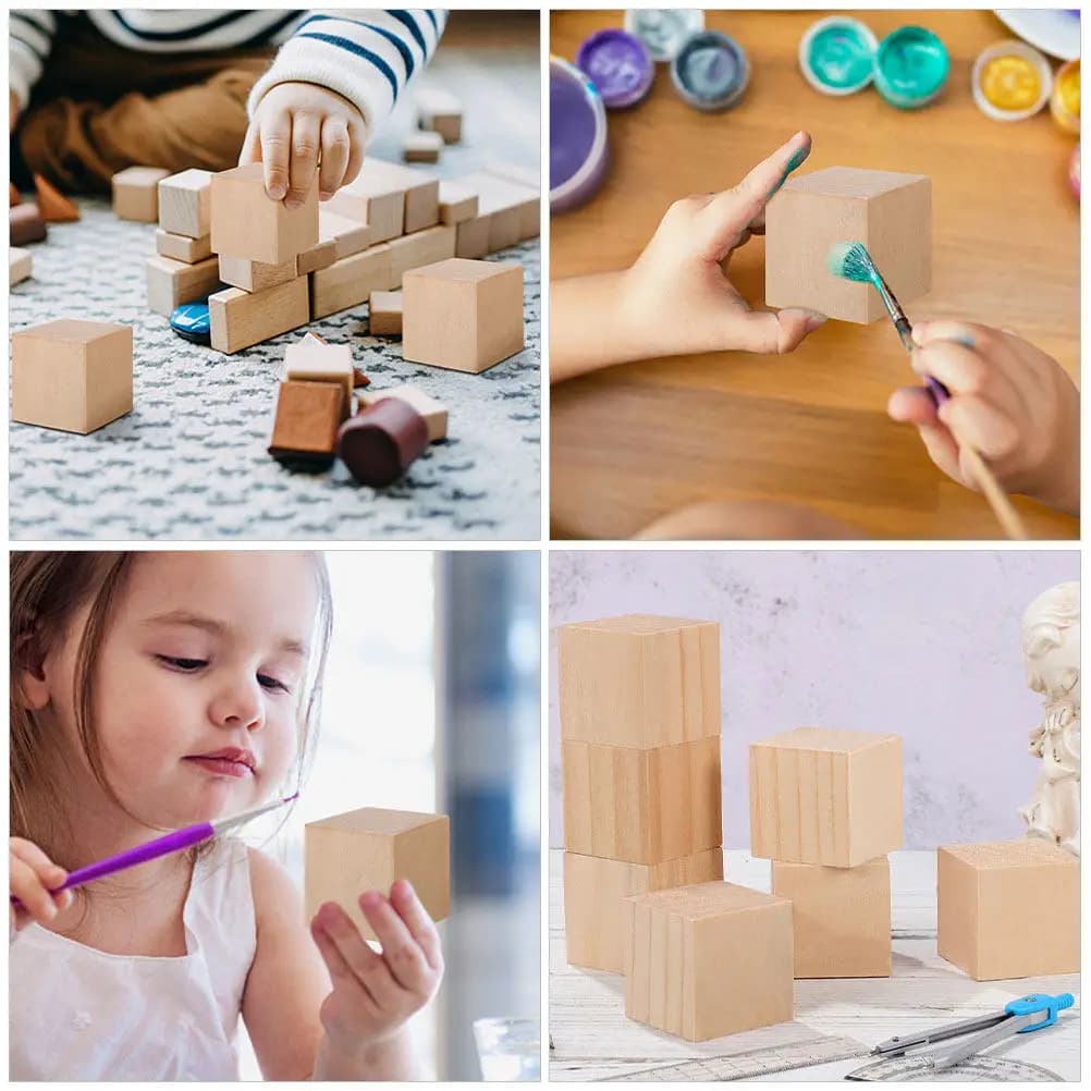 30 Pezzi Cubi di Legno Naturali Non Trattati per Lavoretti Fai-da-Te, Educazione Matematica, Apprendimento Precoce, Strumenti Didattici, Puzzle