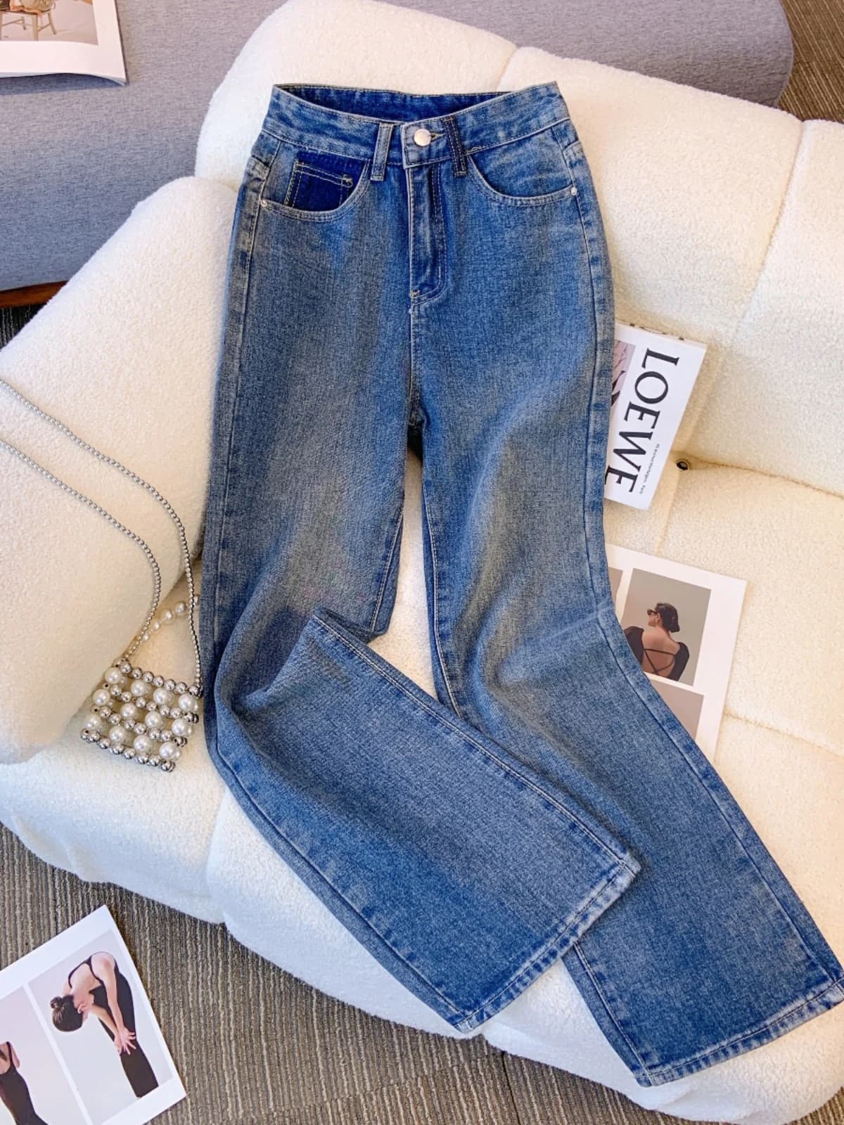 Jeans a Vita Alta e Gamba Larga per Donna, Nuovo Design Primavera-Autunno, Pantaloni Colorati a Gamba Larga, Pantaloni Lunghi Snellenti