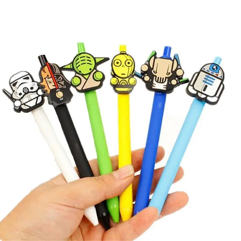 Set di 6 Penne Gel Retrattili Star Wars, Design Chibi Cartoon, Colori Pastello, Inchiostro Nero 0.5mm, Regalo