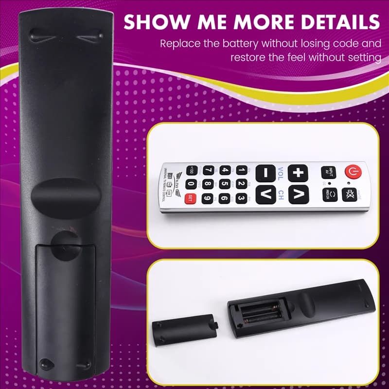 B92B-A-TV2 Telecomando TV universale con pulsante grande per TV LCD Galaxy Matrix LED Facile per anziani