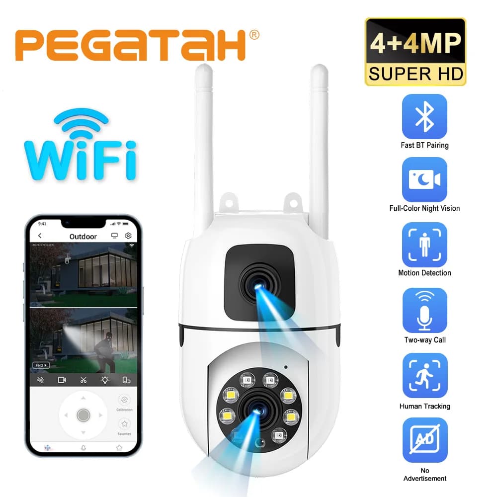 Telecamera di Sicurezza PTZ 3MP WiFi 2.4G con Rilevamento Umano, Tracciamento Automatico, Audio Bidirezionale, Visione Notturna a Colori, App O-KAM Pro