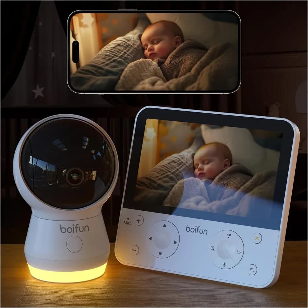 Baby monitor AI da 5,5" da 4 MP Pro Max: app (Wi-Fi) e controllo del monitor (senza Wi-Fi), aggiornamento del rilevamento dell'IA (intrattenimento musico e zona facciale)