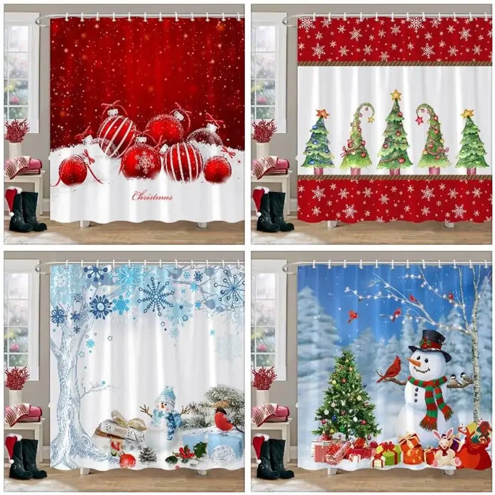 Regalo di natale tema tende da doccia pupazzo di neve albero di natale mascotte palla felice anno nuovo lavabile casa tenda da bagno decorazione del bagno