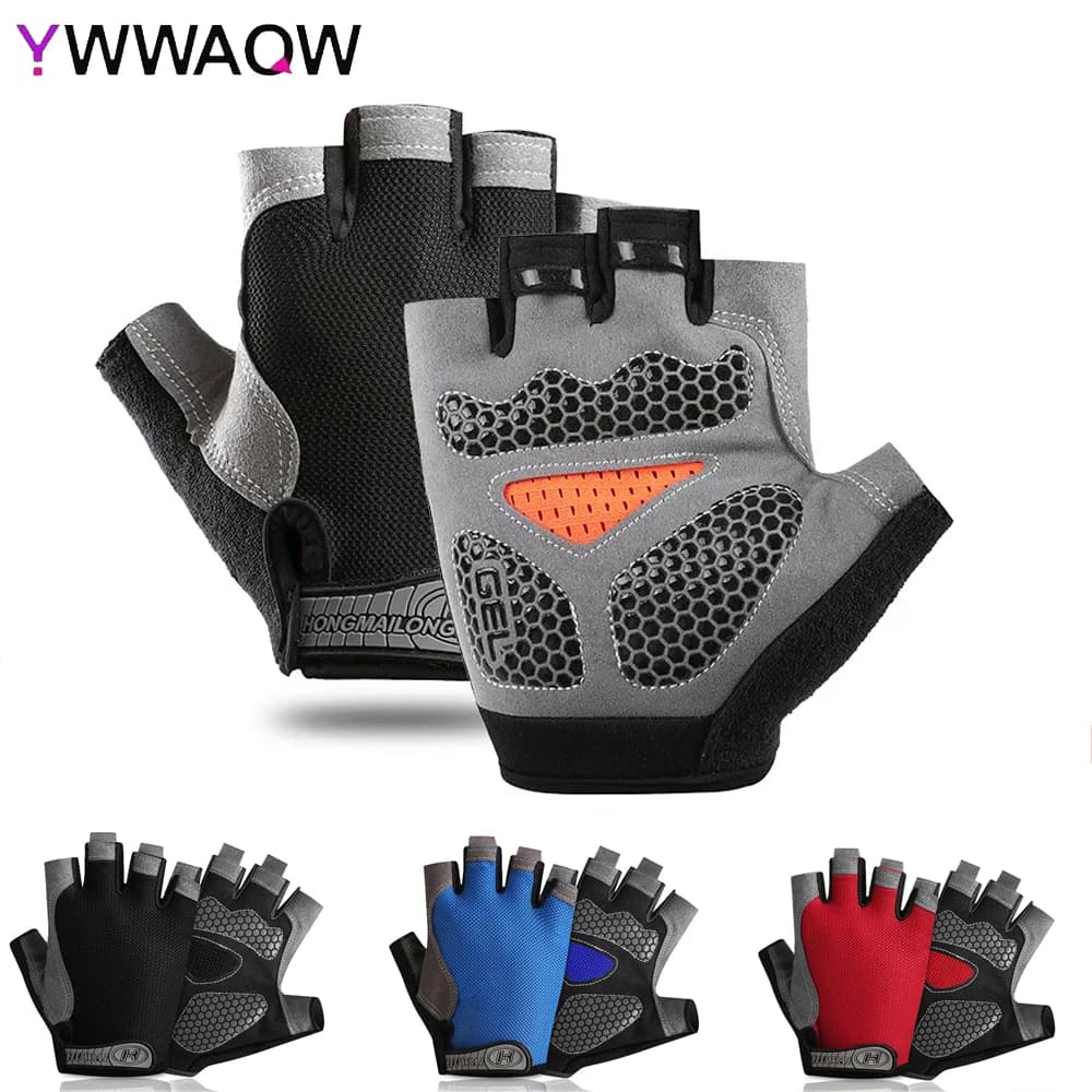 Sports cycling gloves with half fingers for men and women, breathable, anti-slip, for bikes, gym, yoga, summer training.