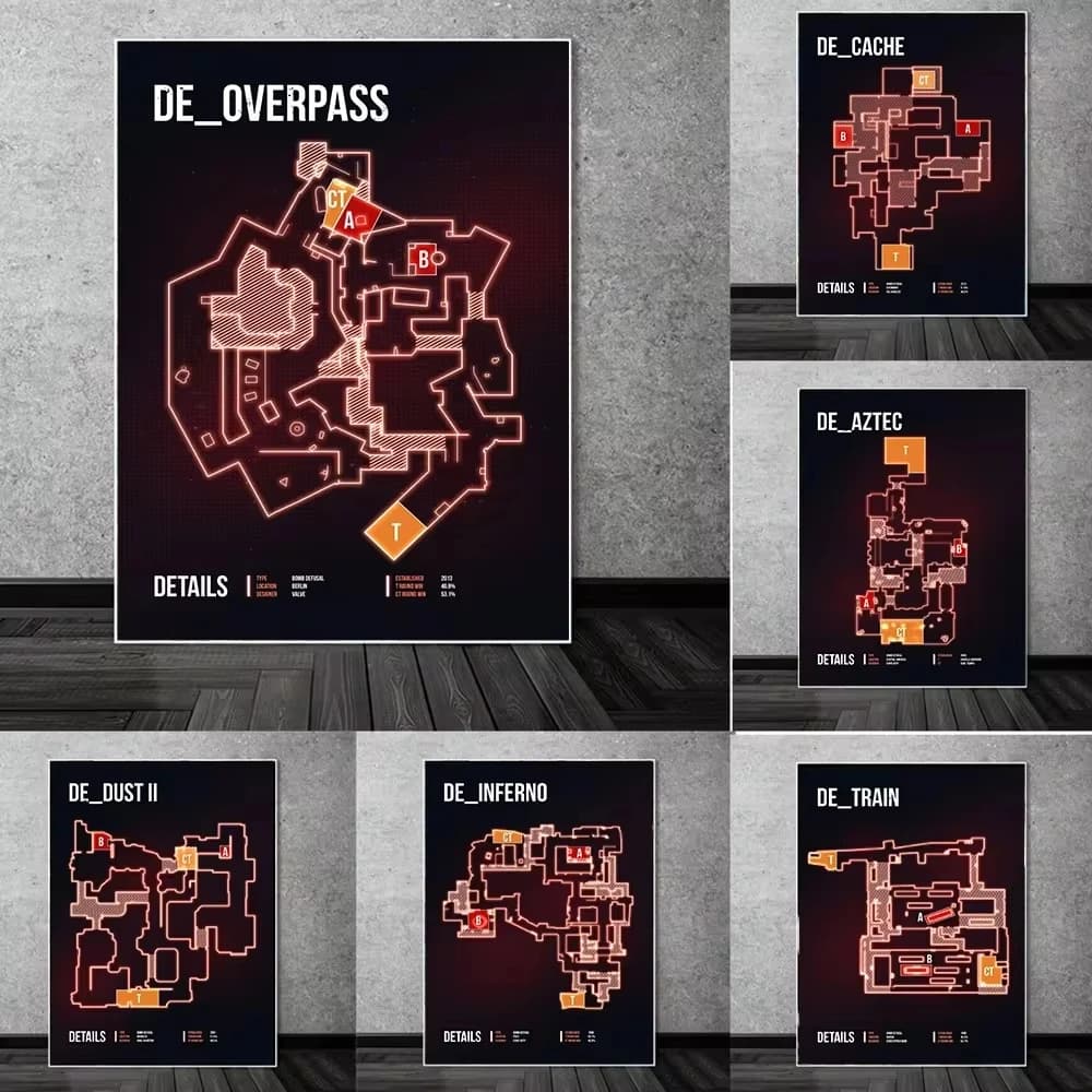 Csgo Map First Person Shooting Game Poster Prints For Boys Bedroom Living Room Home Decor Abstract Canvas Painting