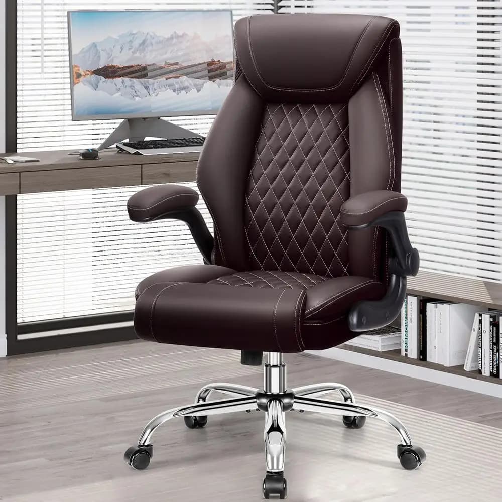Ergonomic High-Back Desk Chair for Home Office, Breathable Leather Seat with Lumbar Support and Adjustable Armrests, Computer Ch