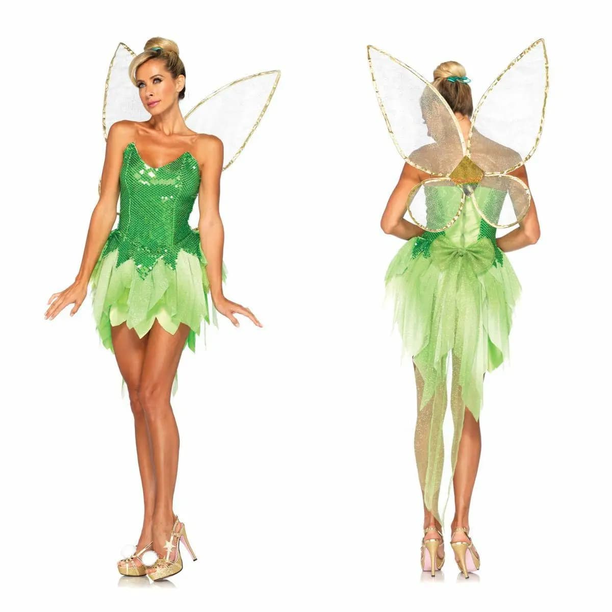 Women 2 Piece Cosplay Costume, Glitter Sequins Fairy Elf Dress with Butterfly Wing Fairy Costume for Themed Party