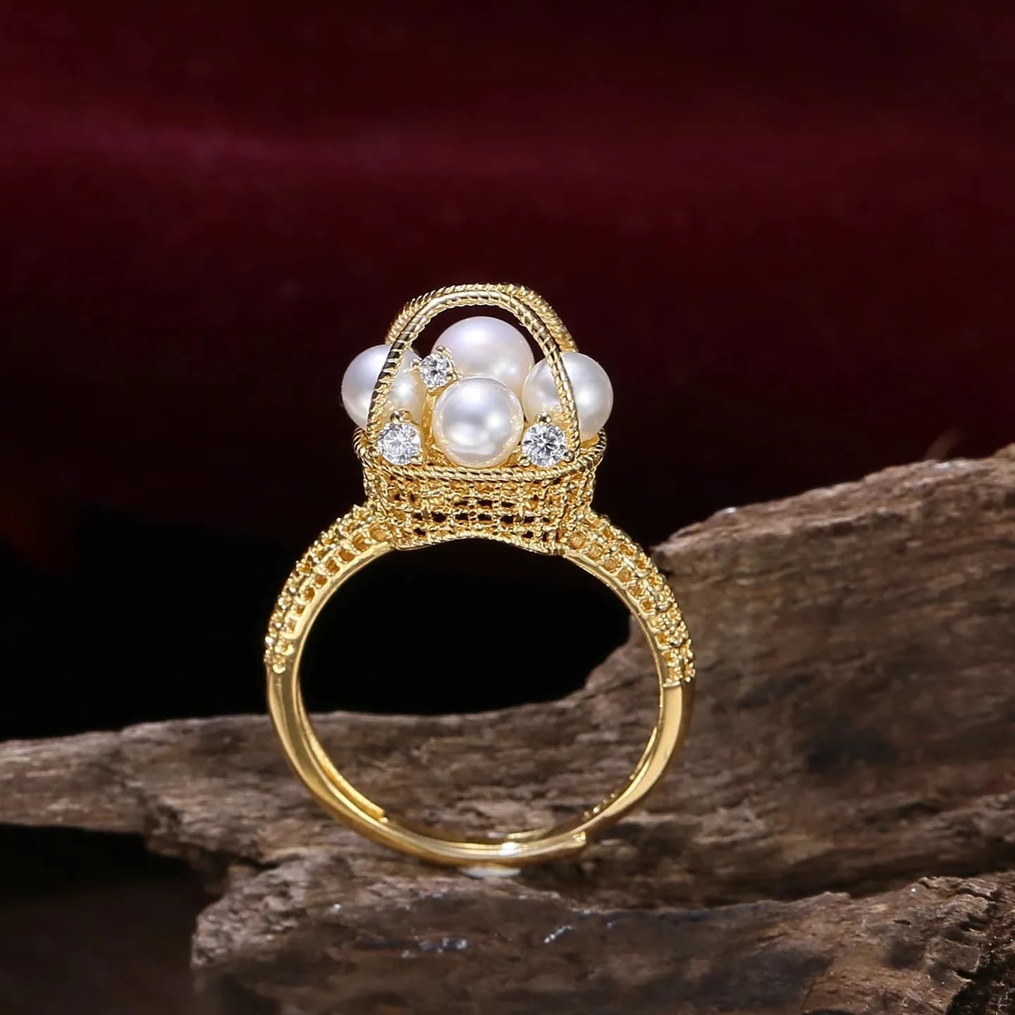MeiBaPJ 4mm Small Round Pearls Natural Flower Basket DIY Ring Silver 925 Set Fine Wedding Jewelry For Women