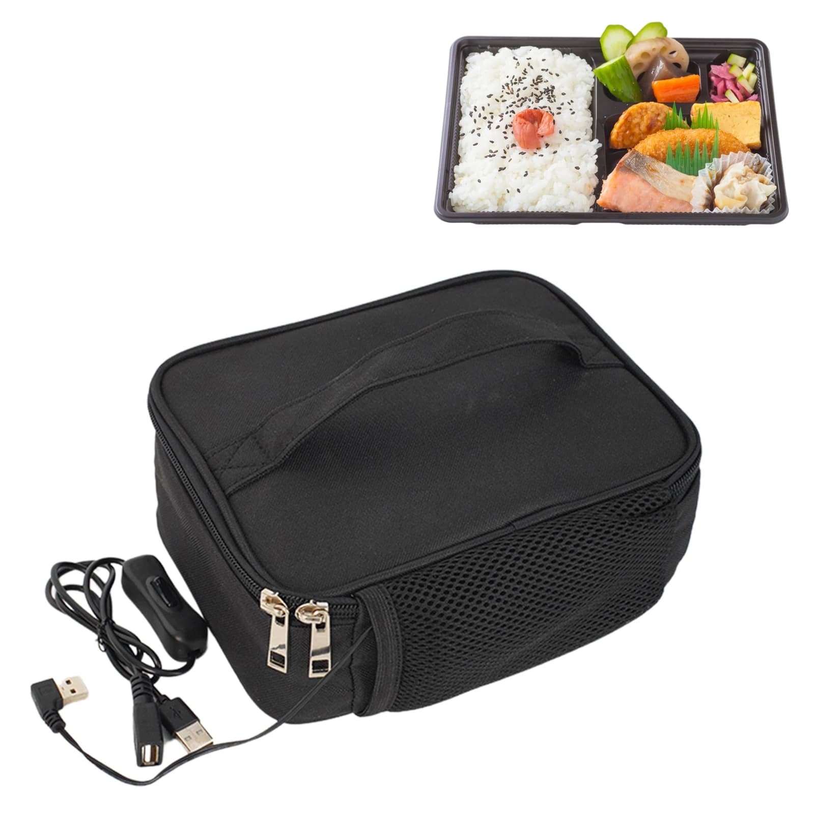 Borsa per il pranzo con riscaldamento elettrico USB Riscaldatore per alimenti Contenitore per scaldavivande Confezione da pranzo elettrica portatile impermeabile per campeggio da viaggio in auto