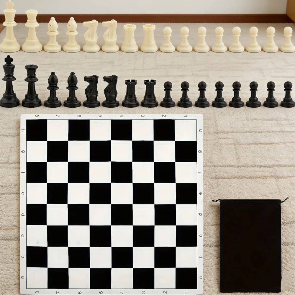Portable Chessboard Set With Well-crafted Chess Pieces, Durable Premium Chess Set with Black & White Pieces | 13.4" Board