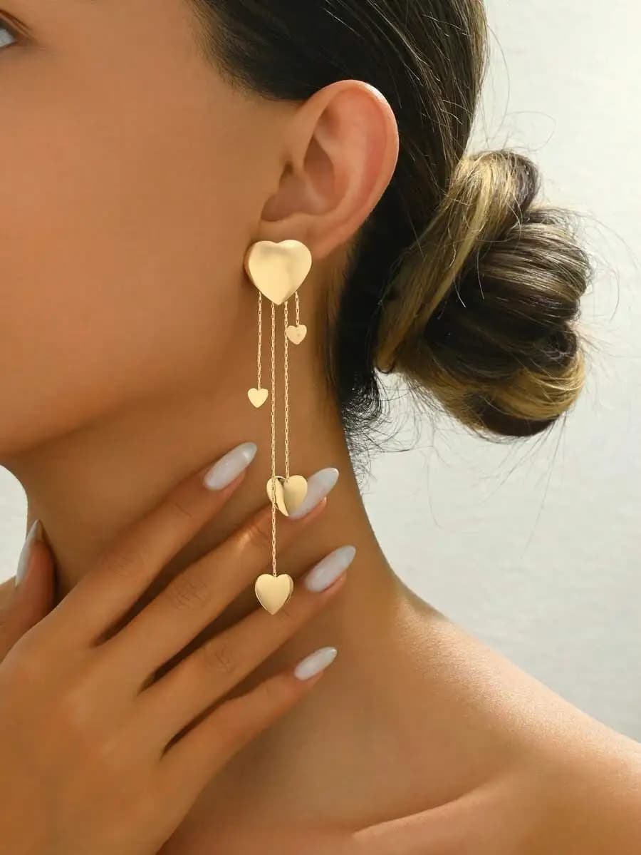 Valentines Day Gift Simple Clavicle Tassel Heart Bow Earrings Pair