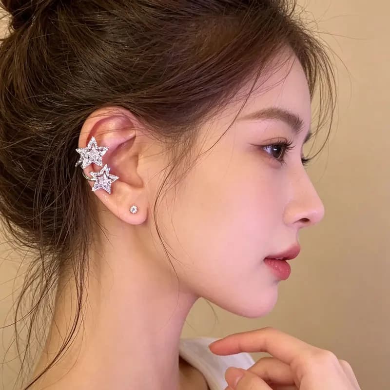 Penta Star Earrings Bone clip unique niche design with a sense of light luxury temperament earrings match everything