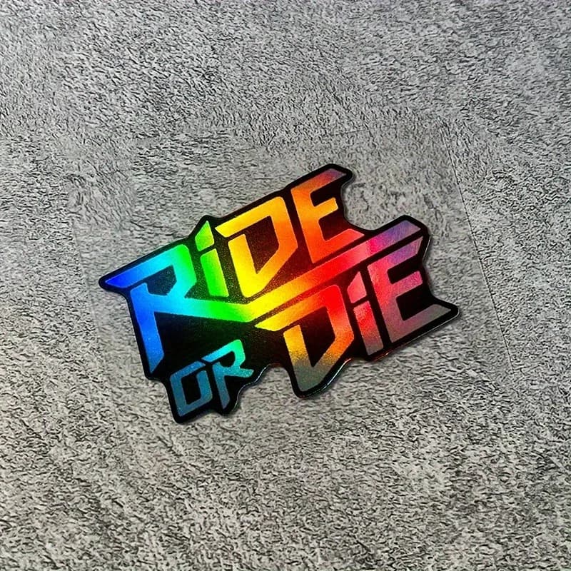 RIDE OR DIE Holographic Vinyl Sticker Set 4pcs Waterproof Biker Text Decal for Motorcycle Bike Laptop Helmet DIY Styling Decor