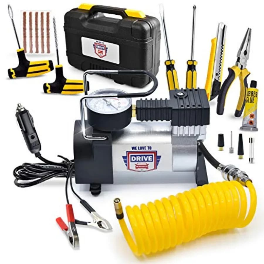 Compressore d'aria portatile 12V DC per pneumatici auto, gonfiatore elettrico 150 PSI con manometro e cavo