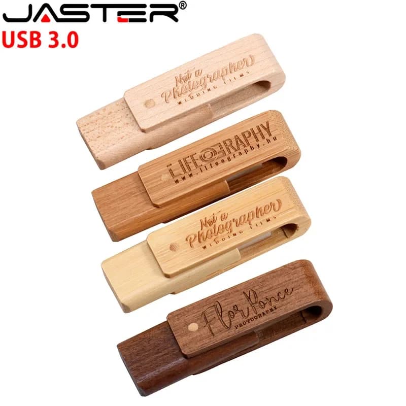 JASTER USB 3.0 Incisione Laser Logo Personalizzato Girevole in Legno Chiavetta USB Pendrive 4GB 8GB 16GB 32GB Memory Stick Regalo