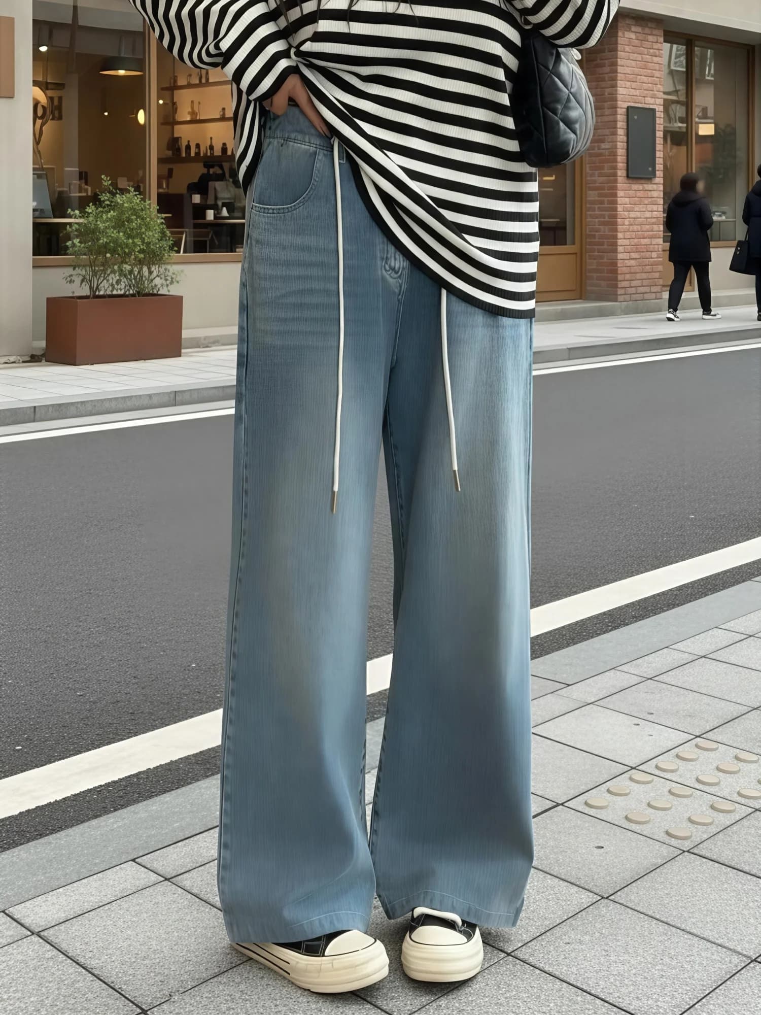 High Waist Wide Leg Straight Cut Casual Fashionable Denim Jeans plus Size Women's Spring Loose Slimming Thick Sister