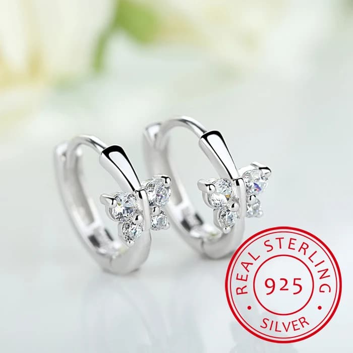 Orecchino a cerchio piccolo in argento 925 con zirconi a forma di farfalla per ragazze, bambini, bellissimi gioielli con orecchini Huggies Aros