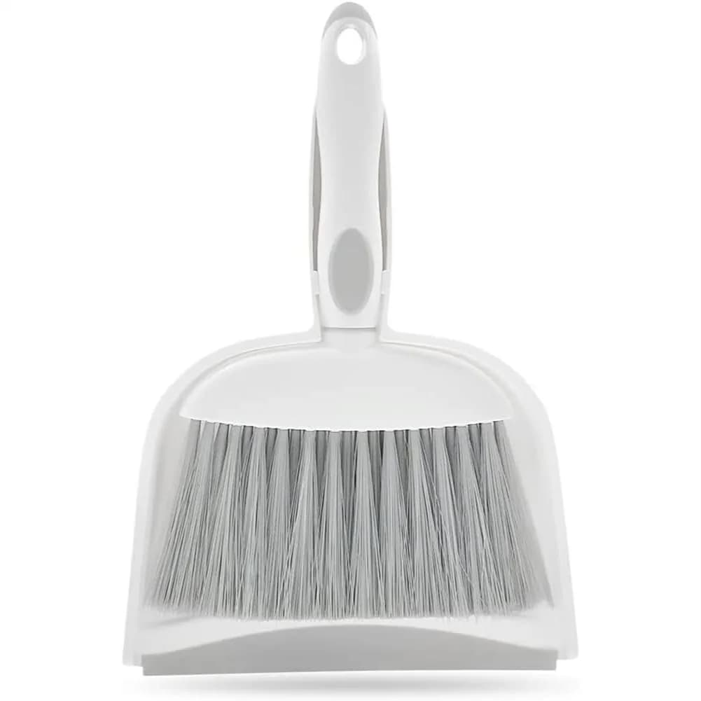 Set Mini Paletta e Spazzola, Scopa Compatta per Scrivania, Tavolo, Bancone Cucina, Briciole, Lettiera per Gatti - Essenziali per Camper Grigio