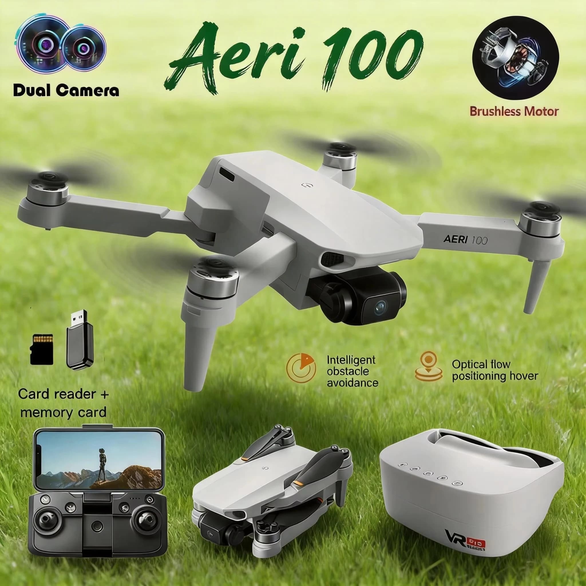 Drone VR Aeri100 Originale, Design Aerodinamico in Scala 1:1, Fotocamera HD 8K 1080P, Controllo Remoto, Brushless 360° ° Volo con evitamento ostacoli