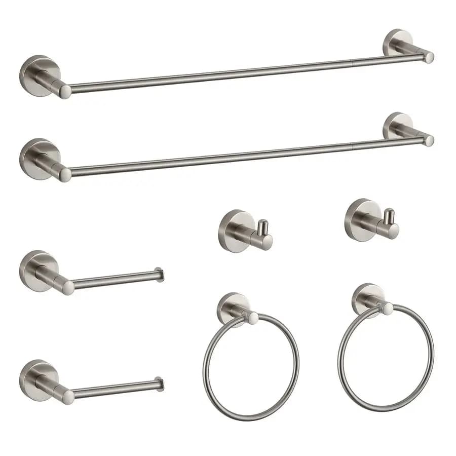 Set di Accessori per Bagno in Nichel Spazzolato, 8 Pezzi con Portasciugamani