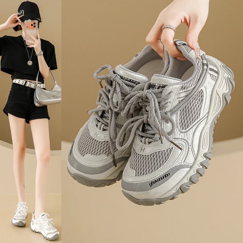 2026 New Spring Summer Women Fashion Thick Sole Dad Sneakers, Breathable Mesh Shoes, Anti-Slip Casual Running German Trainers