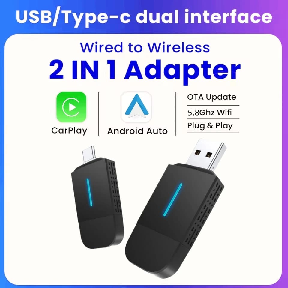 ANYFAR Adattatore Wireless Dual Interface per CarPlay e Android Auto, Mini Box Intelligente USB TYPE-C, Connessione Rapida Universale