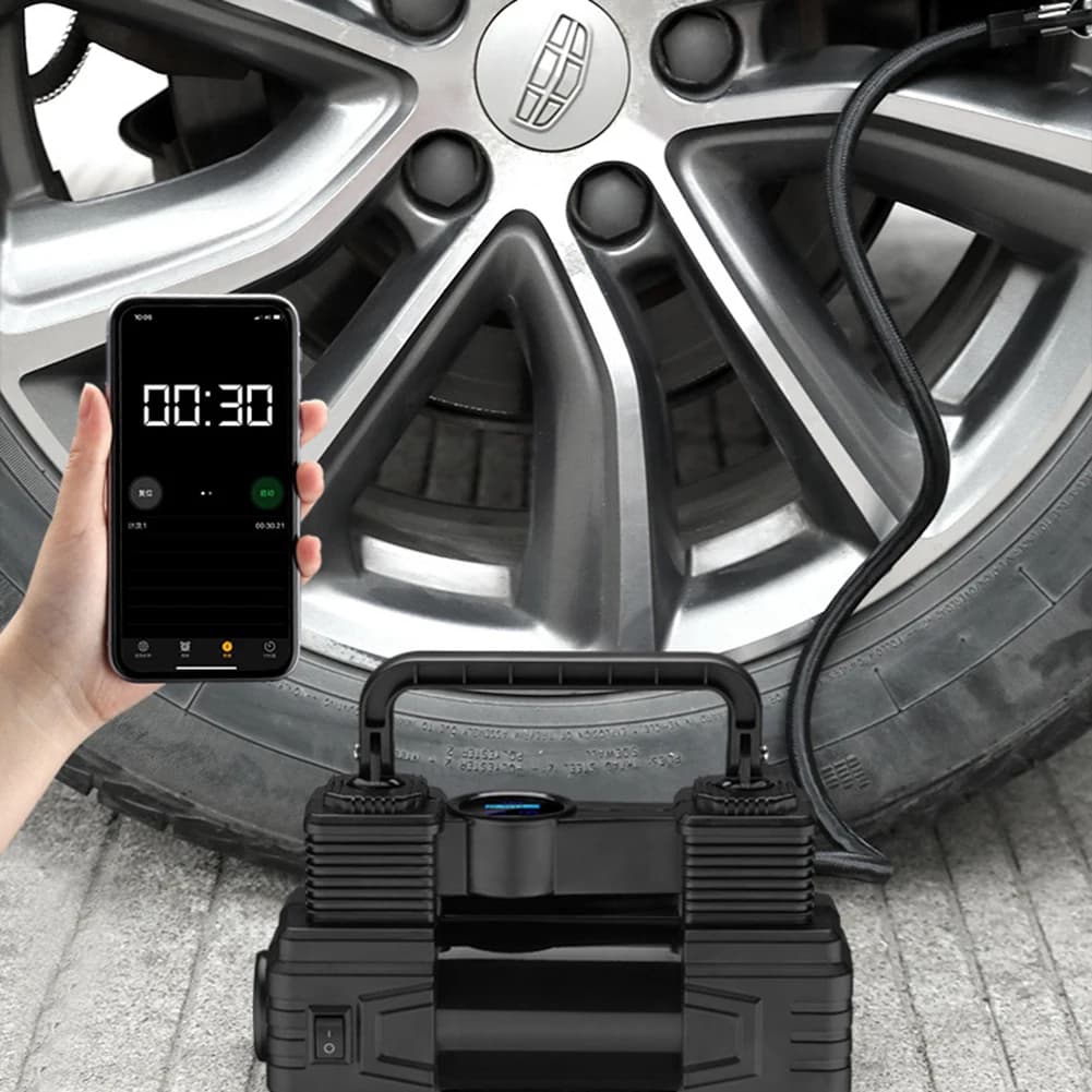 Compressore d'aria elettrico portatile ad alta precisione per pneumatici auto con torcia LED di emergenza e funzione gonfiatore per impieghi gravosi