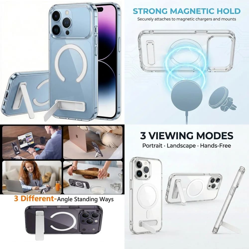 Best Seller Slim Magnetic Clear Case Foldable Stand Full Body Protection for iPhone 17 Pro Max 16 15 Plus 14 13 12 mini 11