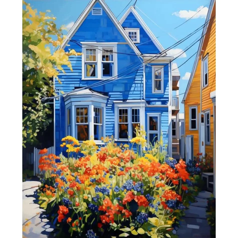 RUOPOTY Blue Villa 5d Diamond Painting Kits For Adults Handiwork Art Adult Diamond Art Landscape Full Round Paint With Diamonds