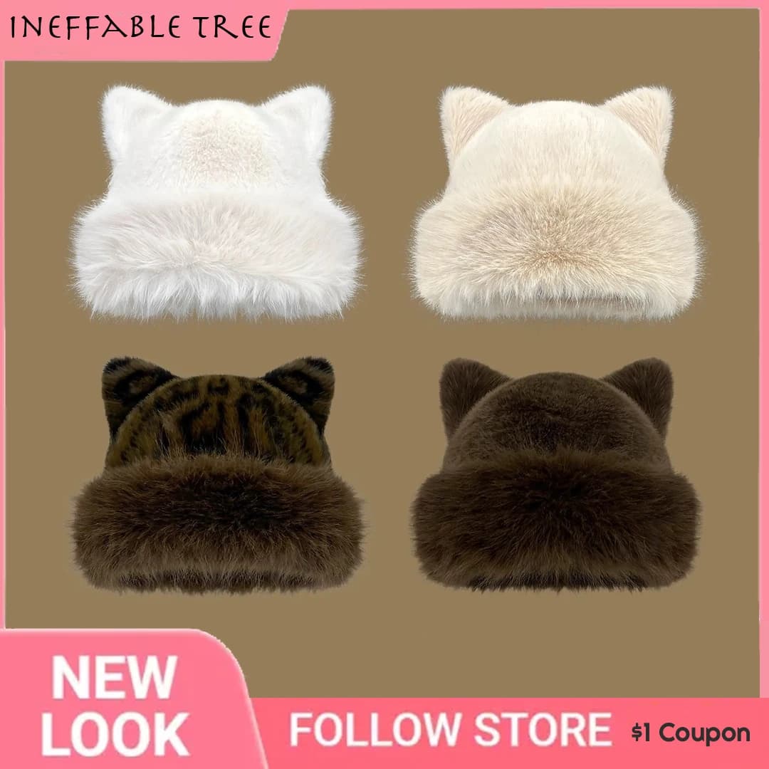 Cappelli da Pescatore con Orecchie di Gatto in Pelliccia per Donne, Protezione Invernale per le Orecchie, Antivento, Caldi Cappelli Panama per Giornate Nevose, Cappello Bucket Streetwear