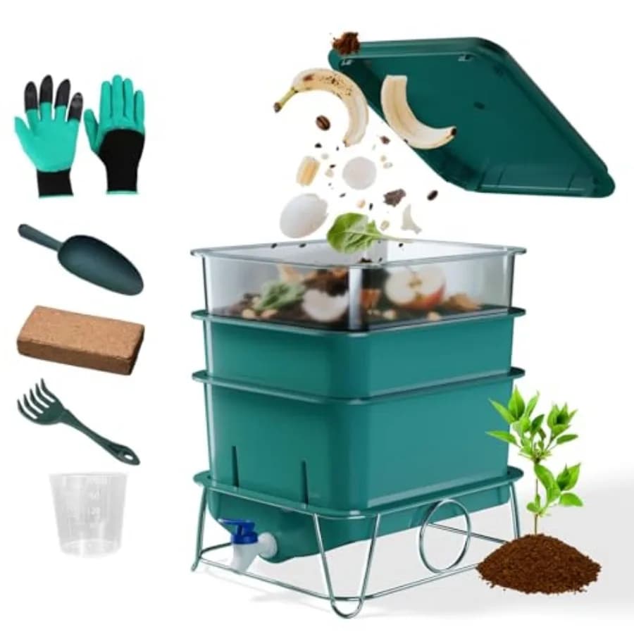 Composter a 3 livelli da 15L per l'allevamento di vermi con set di attrezzi - Composter efficiente per interni/esterni per il riciclo dei rifiuti organici - Ideale per principianti