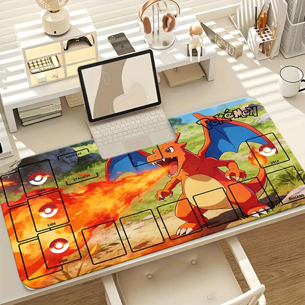 Tappetino da Gioco Pokemon Charizard Flame Battle TCG, Grande Tappetino per Mouse da Gaming con Zone, Tappetino da Scrivania