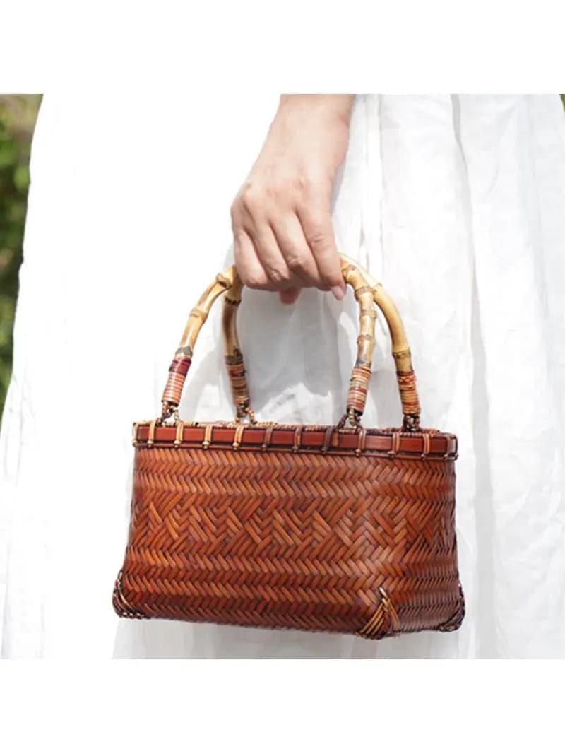Handcrafted Bamboo Node Women's Handbag Woven Retro Creative Tea Set Storage Bag Chinese Style Polyester Fiber Handbag