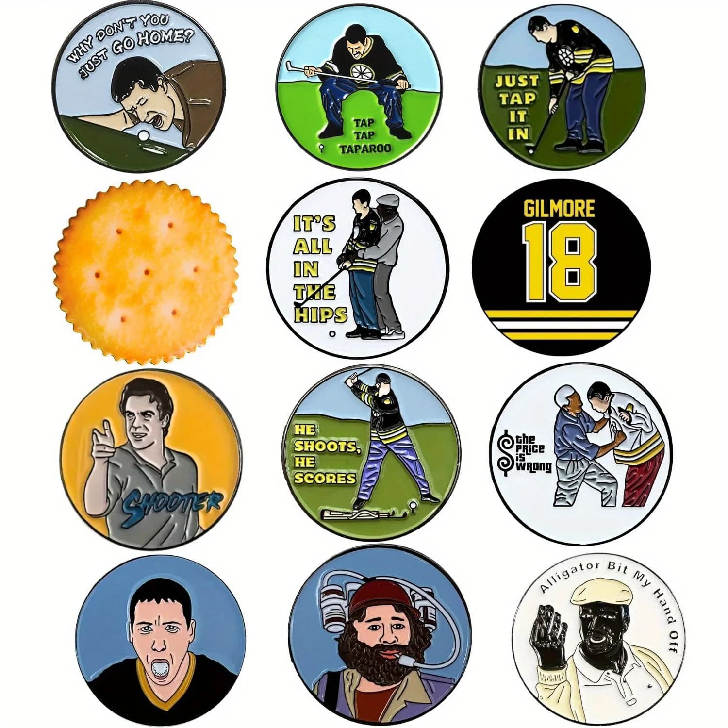 Set di 12 divertenti marcatori per palline da golf Happy Gilmore, 12 modelli diversi, accessori da golf per uomini, golfisti, papà, fidanzati
