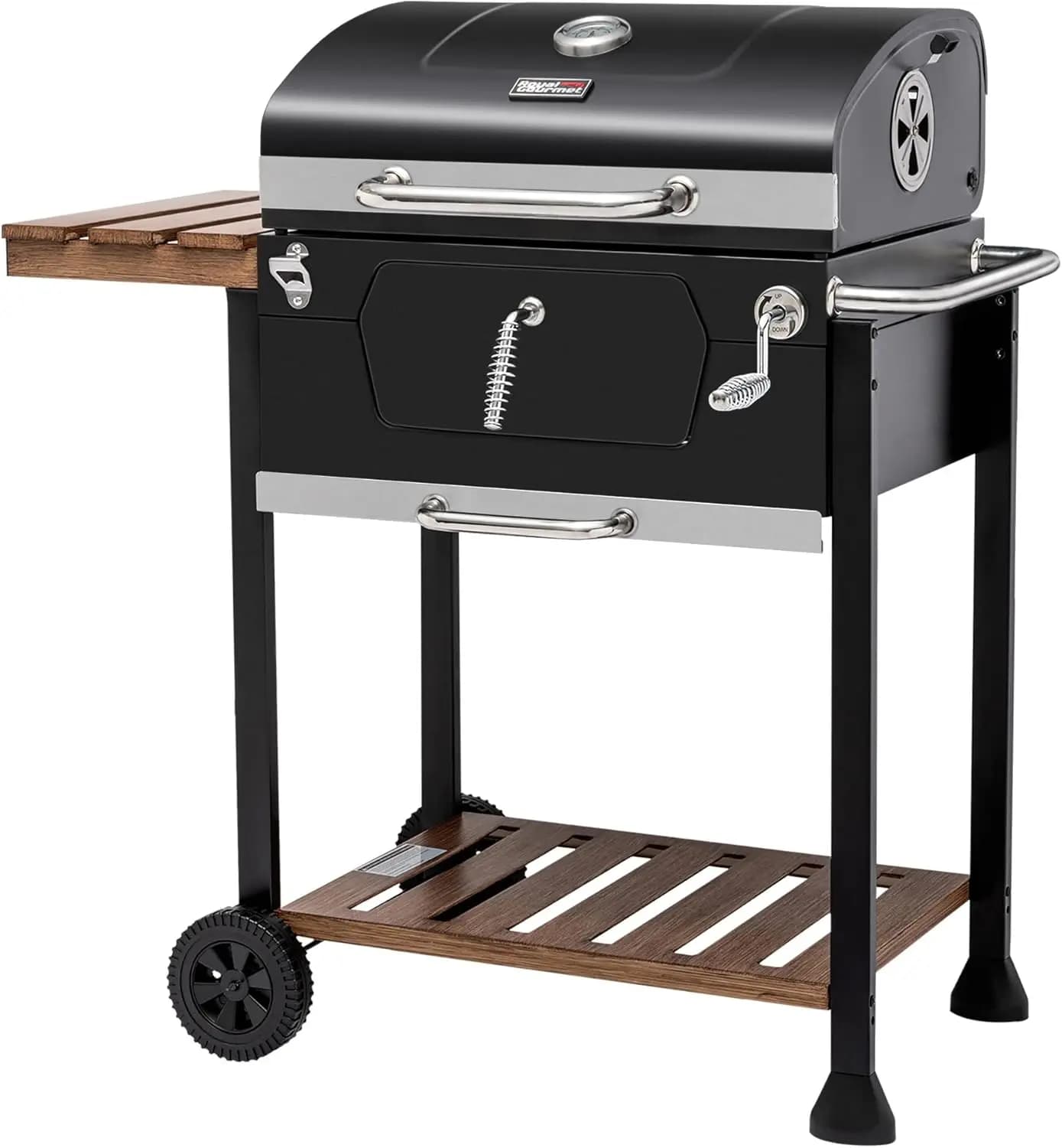 Griglia a Carbone da 24 Pollici con Affumicatore, Vassoio per Carbone Regolabile, Termometro Integrato per Barbecue in Giardino, Nera