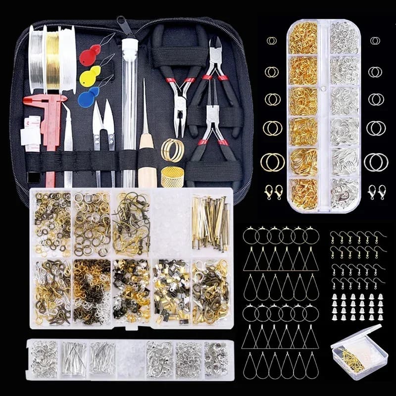 Supplies kit for jewelry creation with jewelry tools, copper wires for jewelry and jewelry accessories for jewelry creation